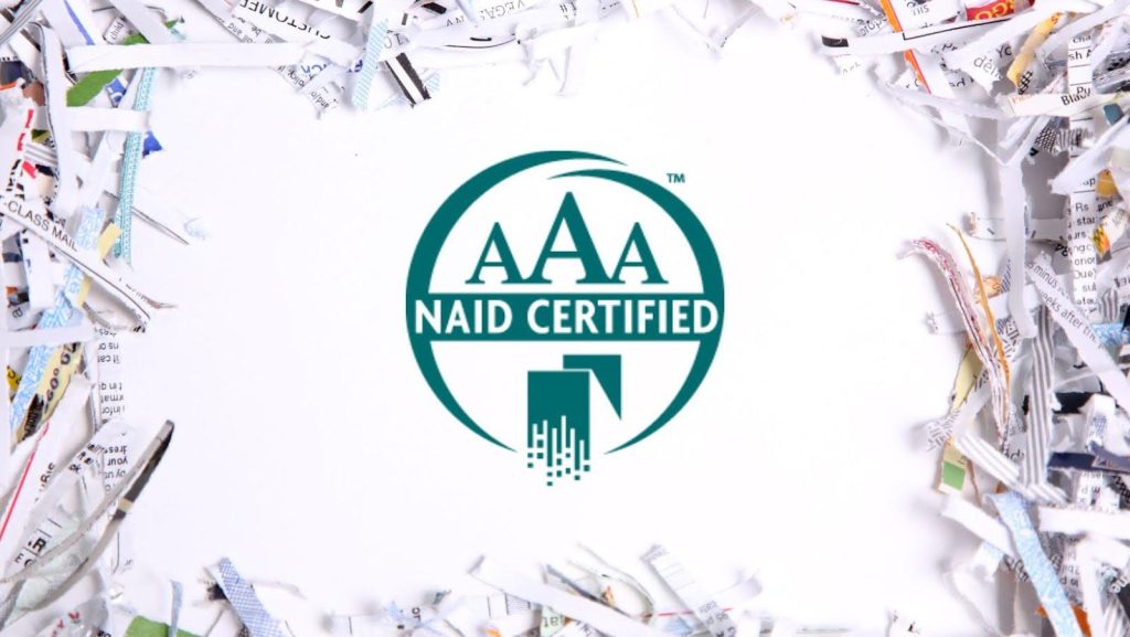 NAID AAA Certification logo surrounded by shredded paper