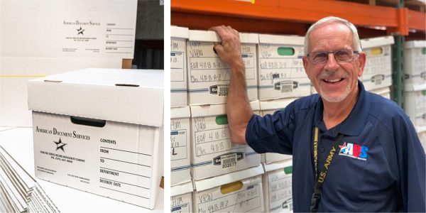 Photo of Rick Jackson with document storage boxes