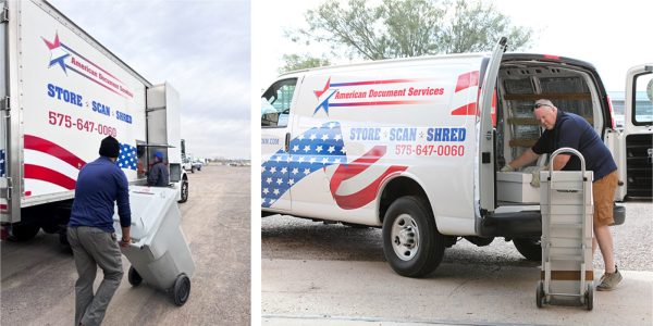 Employees loading documents for shredding, storage and scanning